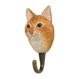Hand Carved Wooden Ginger Cat With Hook By Wildlife Garden