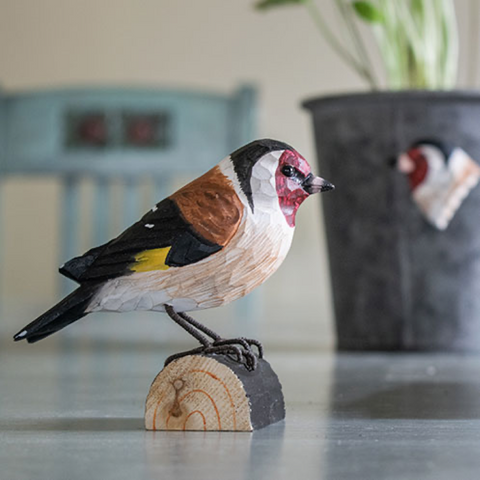 Carved Wooden Figure Of A Goldfinch By Wildlife Garden
