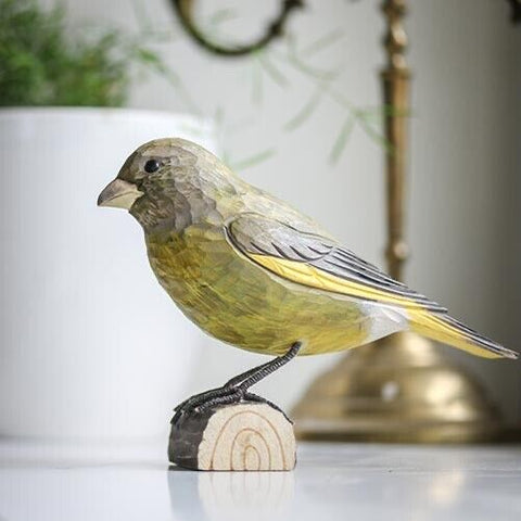 Carved Wooden Figure Of A  Greenfinch By Wildlife Garden