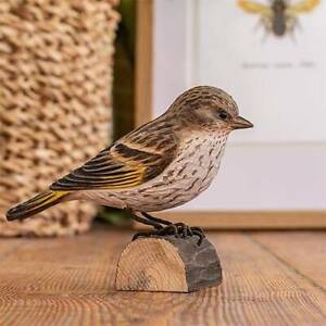 Carved Wooden Pine Siskin Figure By Wildlife Garden