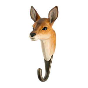 Hand Carved Wooden Roe Deer With Hook From Wildlife Garden