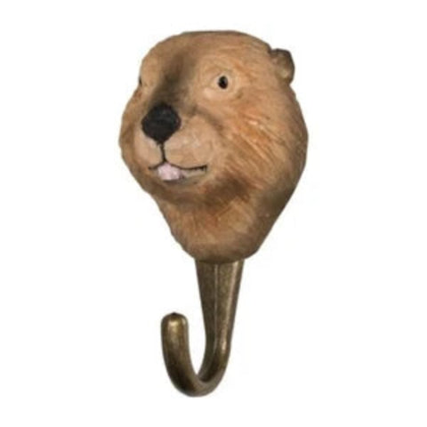 Hand Carved Wooden Beaver With Hook By Wildlife Garden