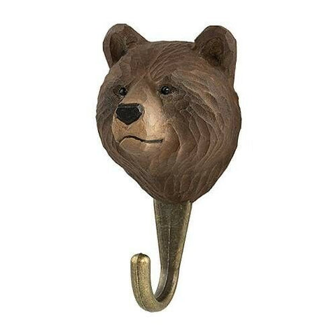 Hand Carved Brown Bear With Hook By Wildlife Garden