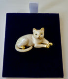Rodney Holman Brooch Cat Sitting Cream Enamel