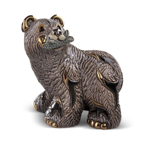Grizzly Bear With Fish Figurine By De Rosa