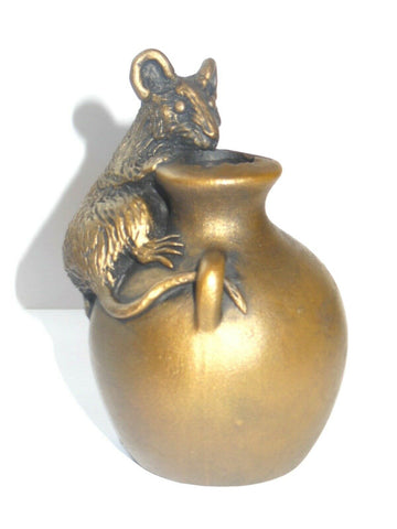 Mouse On An Urn Figurine By Oriele Bronze