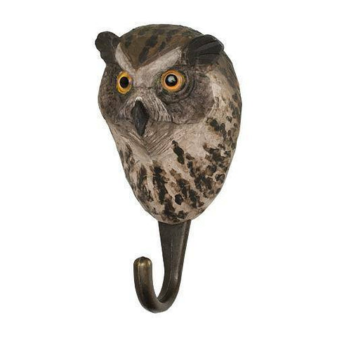 Hand Carved Eagle Owl With Hook By Wildlife Garden Hook