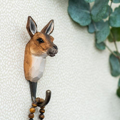 Hand Carved Kangaroo With Hook By Wildlife Garden