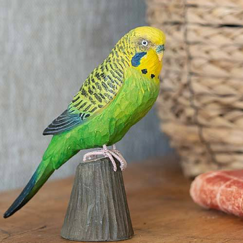Carved Wooden Green Budgerigar Decobird By Wildlife Garden