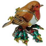 Festive Robin On Holly Trinket Box by Craycombe
