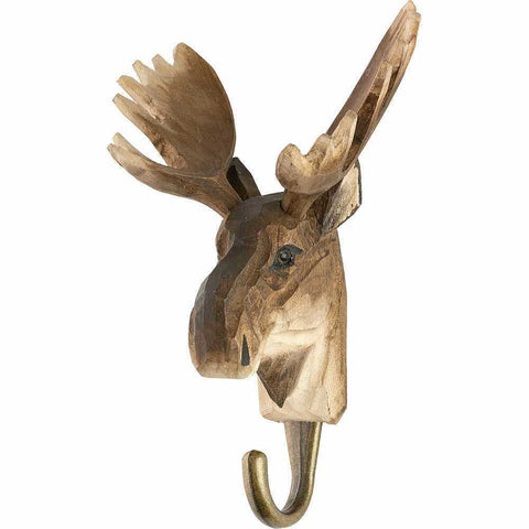 Hand Carved Wooden Moose With Hook By Wildlife Garden