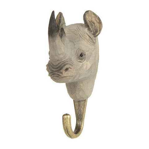 Hand Carved Wooden Rhino With Hook By Wildlife Garden